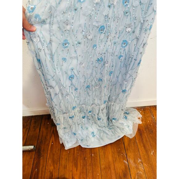 NWT MAC DUGGAL Powder Blue Embellished V-Neck Empire Waist Ruffle Hem Gown 6 - Picture 10 of 14